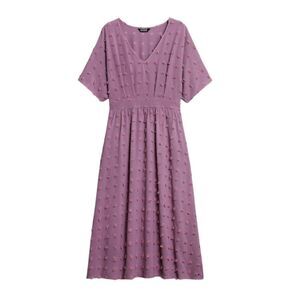 BloomChic Lavender Lilac V-Neck Textured Batwing Sleeve Midi Dress Women's Plus